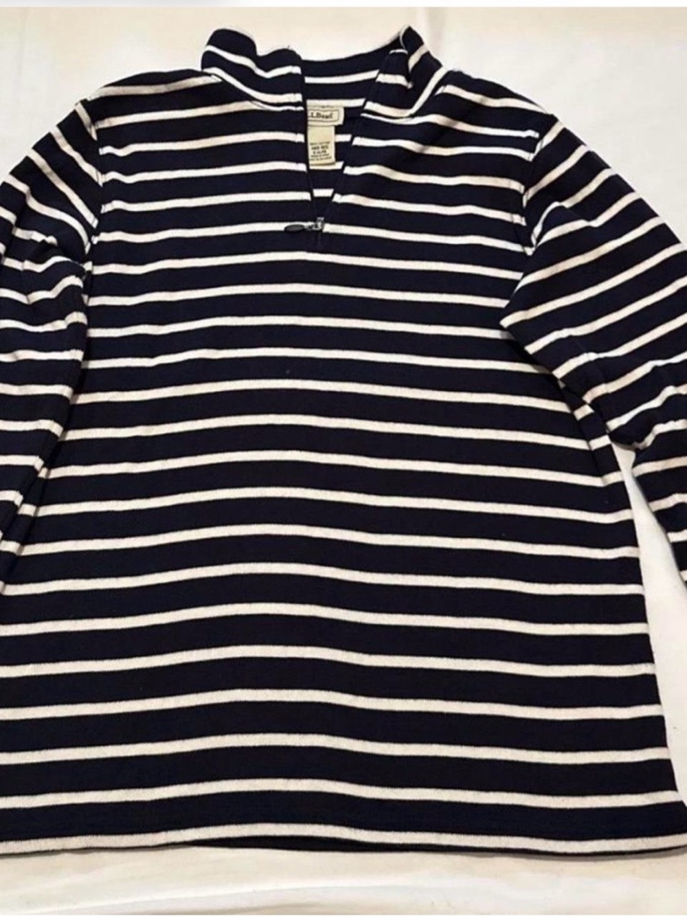 L.L. Bean Black and White Striped Half-Zip Sweater